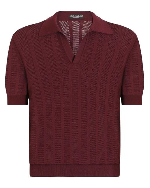 Dolce & Gabbana Red Knitted Polo Shirt for men