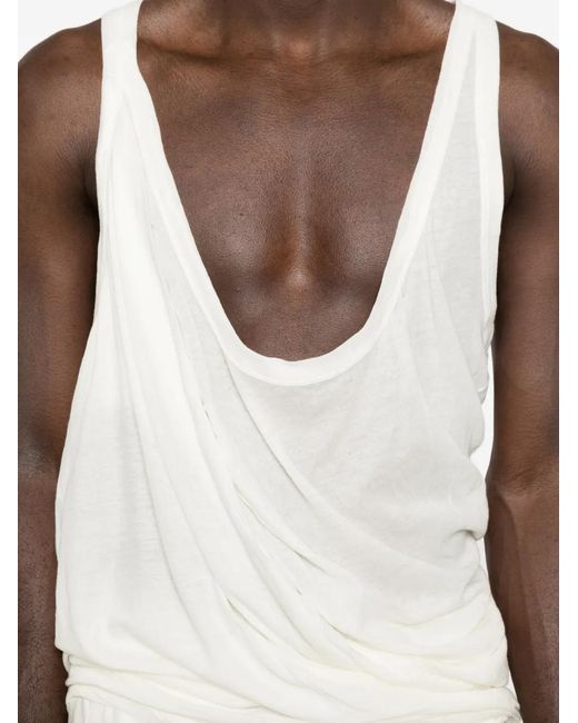 Rick Owens White Draped Sleeveless Tank Top for men