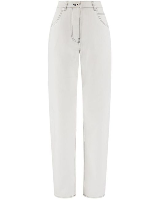 Ferragamo White Contrast-stitched Wide-leg Jeans