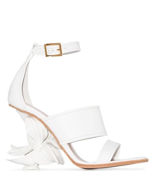 Alexander McQueen White No.13 Floral-appliqued 80mm Leather Wedge Sandals
