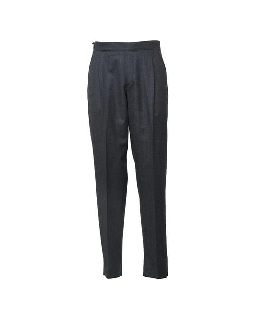 Caruso Blue Buckled-Waist Pleated Trousers for men