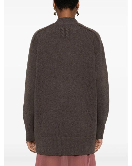 Nili Lotan Gray Wool-Cashmere Mélange Knit Button-Front Cardigan