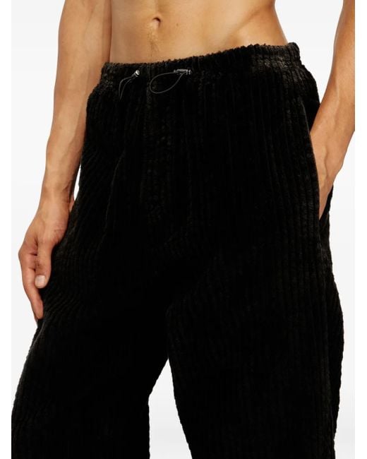 DIESEL Black P-Martial Drawstring Corduroy Trousers for men
