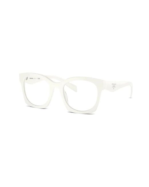 Prada White Logo-Lettering D-Frame Glasses