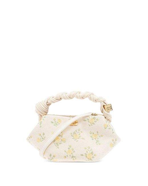 Ganni Natural Floral-Embroidered Tote Bag