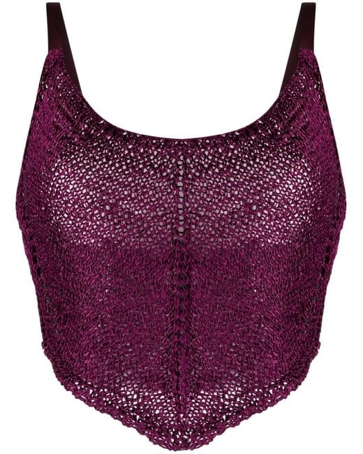 Forte_forte Purple Cropped Crochet Top