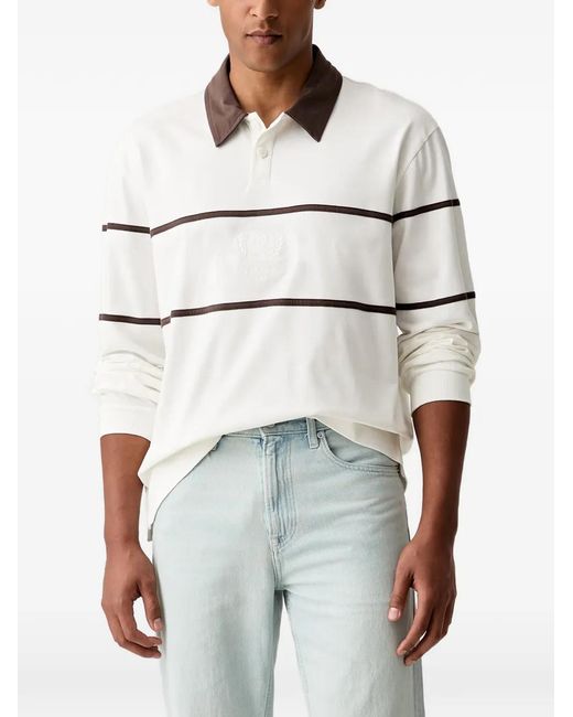 Guess White Striped Embroidered-Logo Polo Shirt for men