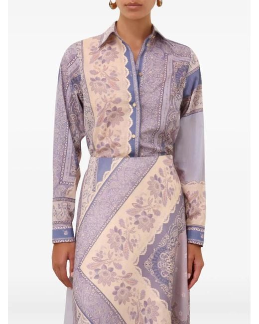 Zimmermann Purple Dazzling Striped Net Linen Shorts