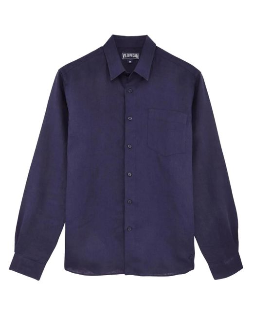 Vilebrequin Blue Logo-Embroidered Linen Shirt for men