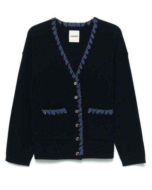 Sandro Blue Denim-Trim Cardigan