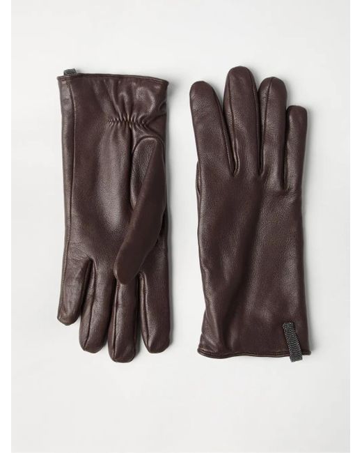 Brunello Cucinelli Brown Leather Gloves