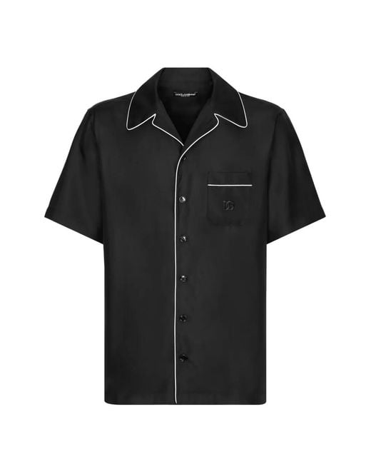Dolce & Gabbana Black Silk Twill Shirt With Dg-Embroidery for men