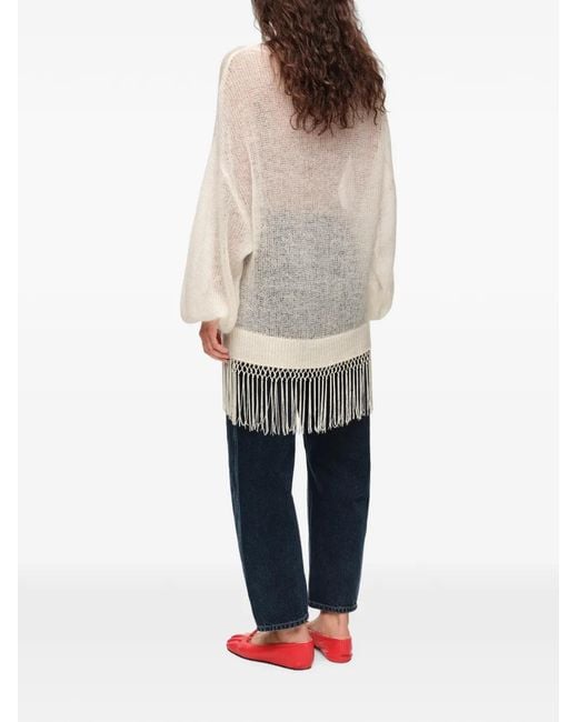 Bimba Y Lola White Ivory Mohair Sweater With Fringe