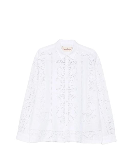 BAZISZT White Minister Floral-Lace Shirt for men