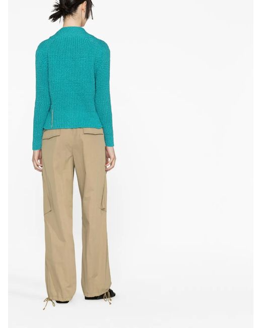 Fortela Blue V-Neck Cropped Cotton Cardigan