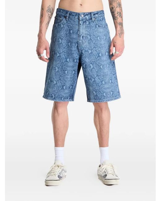 Daily Paper Blue Snake-Effect Laser-Cut Shorts for men