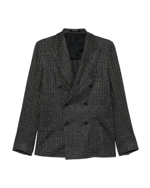 Tagliatore Black Double-Breasted Pinstripe Jacket for men