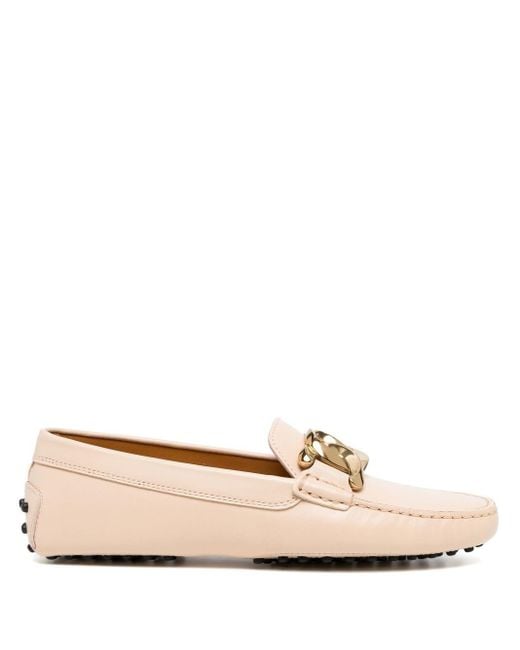 Tod's Kate Chain-link Leather Loafers in Natural | Lyst UK