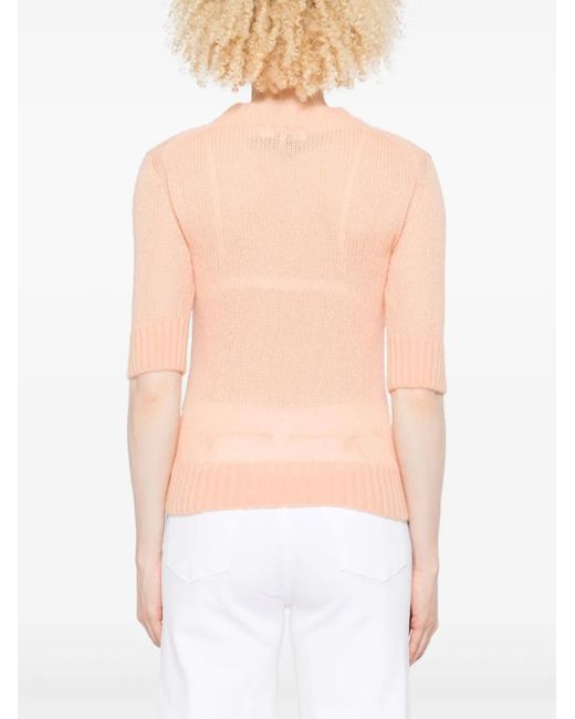 Chloé Natural Elbow-Sleeve Embroidered-Logo Top