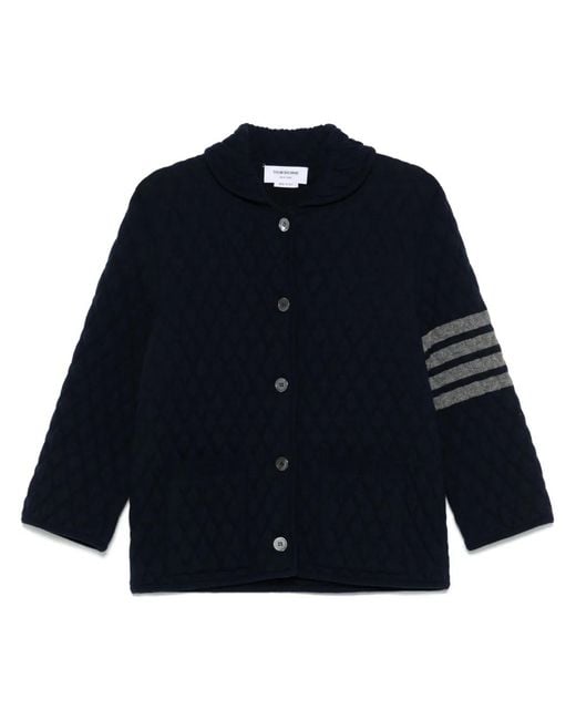 Thom Browne Blue Quilted Knited Jacquard Merino Wool 4-Bar Work Jacket