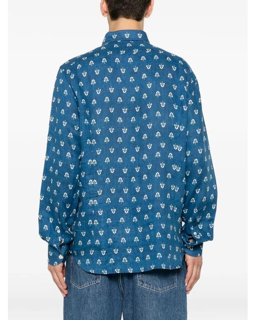 Mc2 Saint Barth Blue Floral-Print Buttoned Shirt for men