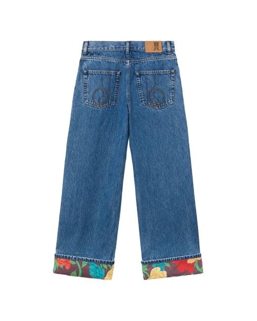 LaDoubleJ Blue Floral Cuff Embroidered Jeans