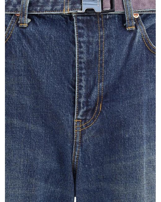Sacai Blue Belted Zip-Pocket Jeans for men