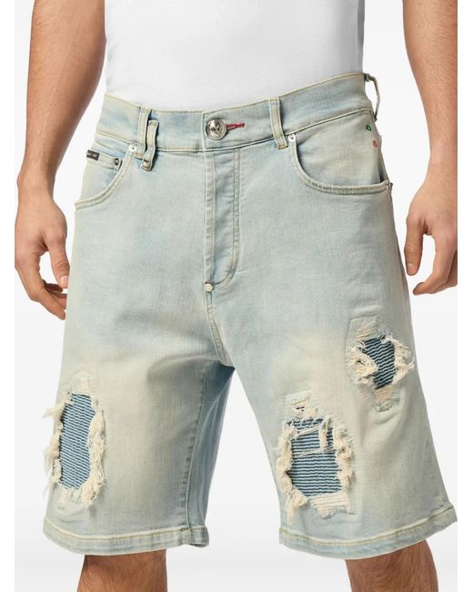 Philipp Plein Blue Distressed Shorts for men