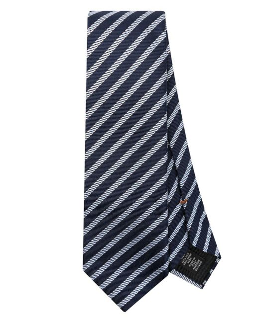 Zegna Blue Striped Jacquard Silk Tie for men