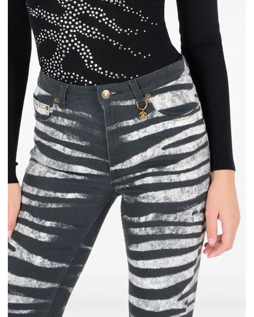 Roberto Cavalli Black Zebra-Print Flared Jeans