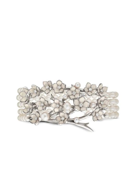 Shaun Leane White Sterling Cherry Blossom Diamond And Pearl Bracelet