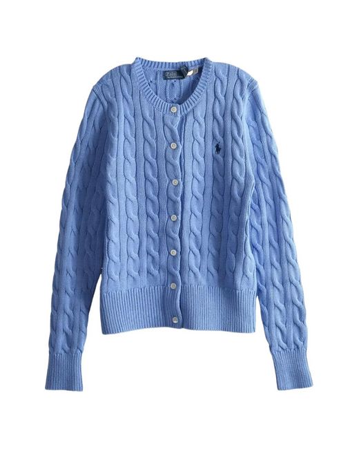 Polo Ralph Lauren Blue Embroidered-Logo Cable-Knit Cardigan