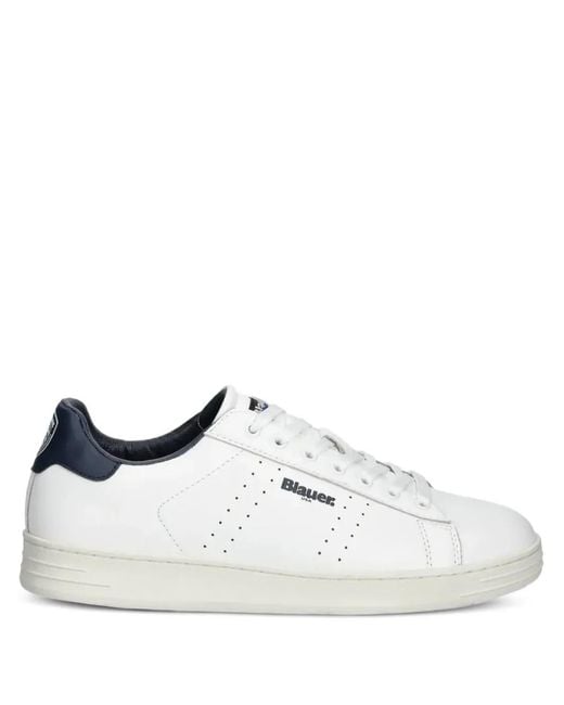 Blauer White Perforated Leather Sneakers for men