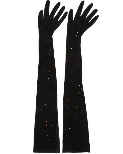 MANURI Black Erika Rhinestone-embellished Gloves
