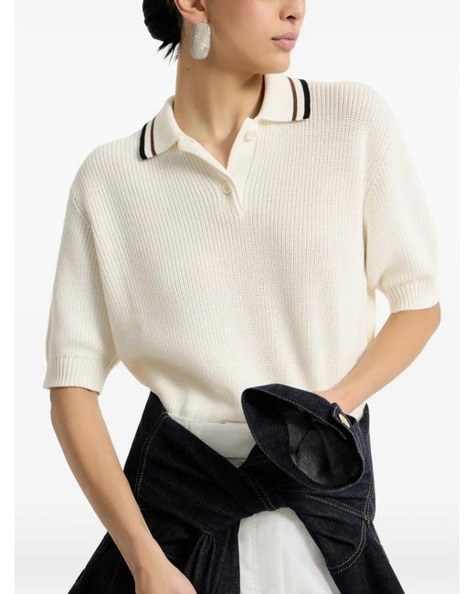 Brunello Cucinelli White Cotton English Rib Knit Polo Shirt