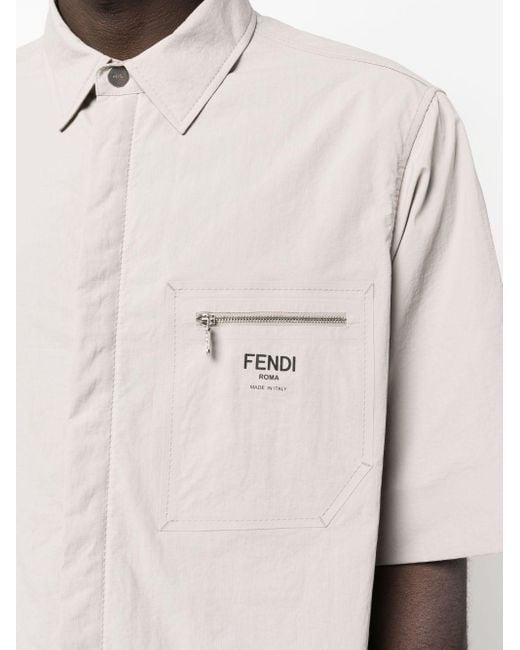 Fendi Natural Logo-print Short-sleeve Shirt for men