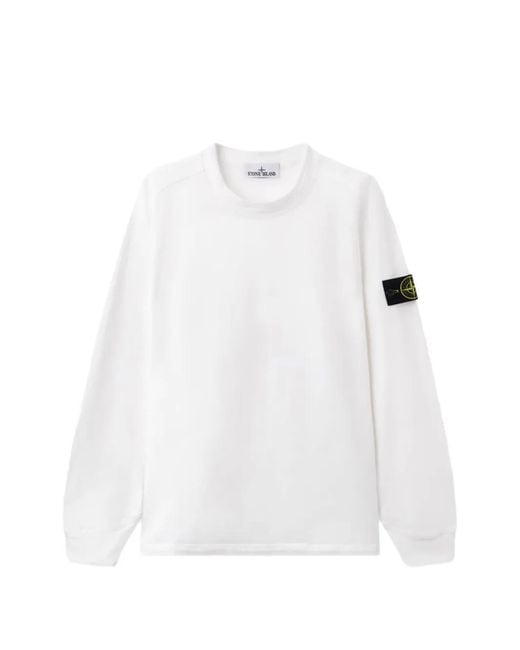 Stone Island White Compass-Patch Sweatshirt