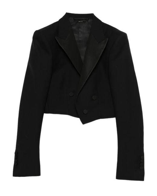 Tom Ford Black Double-Breasted Cropped Blazer
