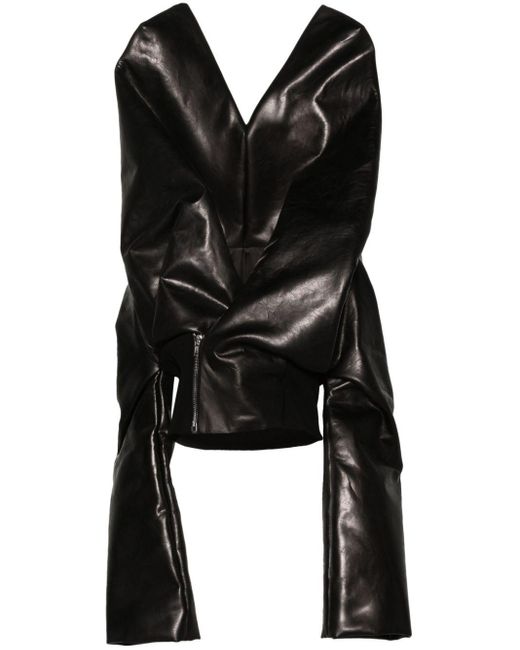 Rick Owens Black Asymmetric Leather Jacket