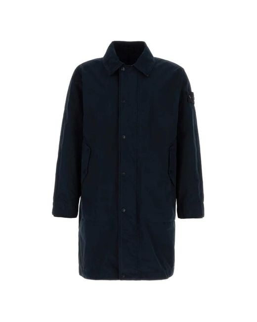 Stone Island Blue Polyester Blend Trench Coat for men