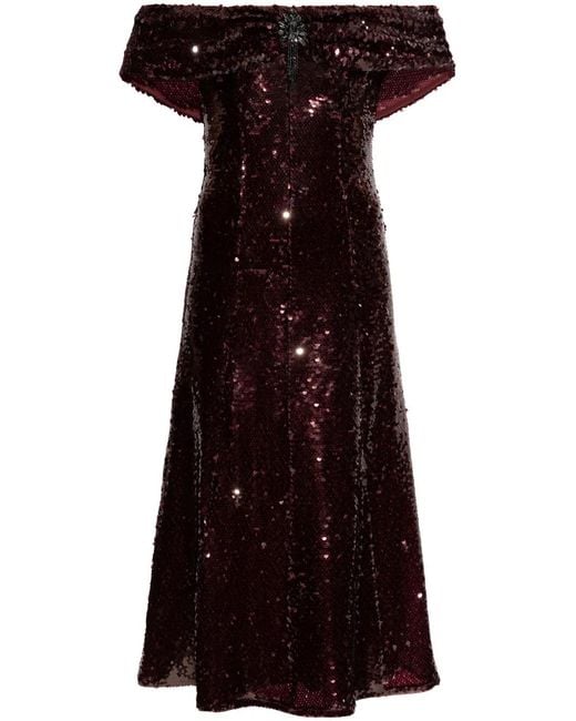 Self-Portrait Purple Sequinned Off-Shoulder Dress
