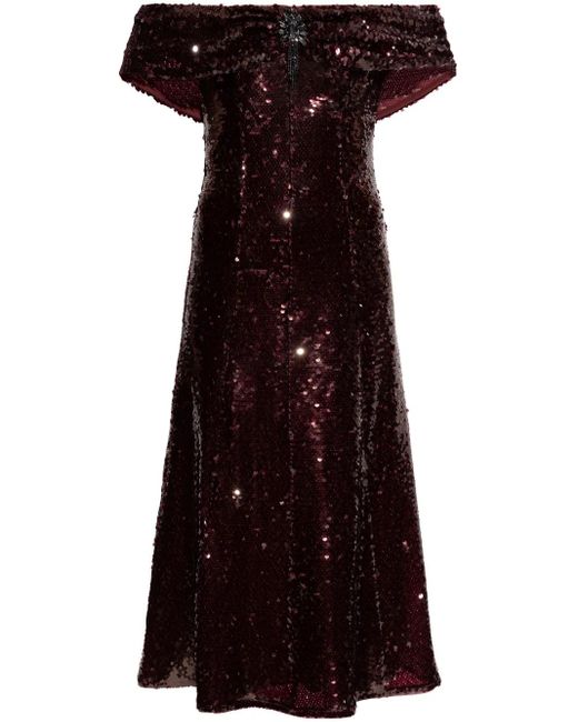 Self-Portrait Purple Sequinned Off-Shoulder Dress