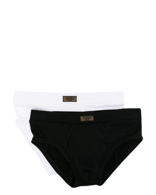 Fendi Black Logo-patch Briefs (pack Of Two) for men
