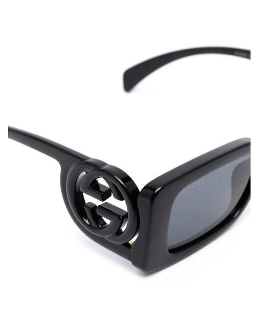 Gucci Black Interlocking G Rectangle-Frame Sunglasses