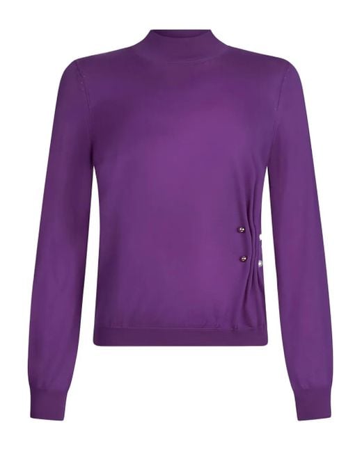 Liu Jo Purple Gathered Beaded Wool Sweater