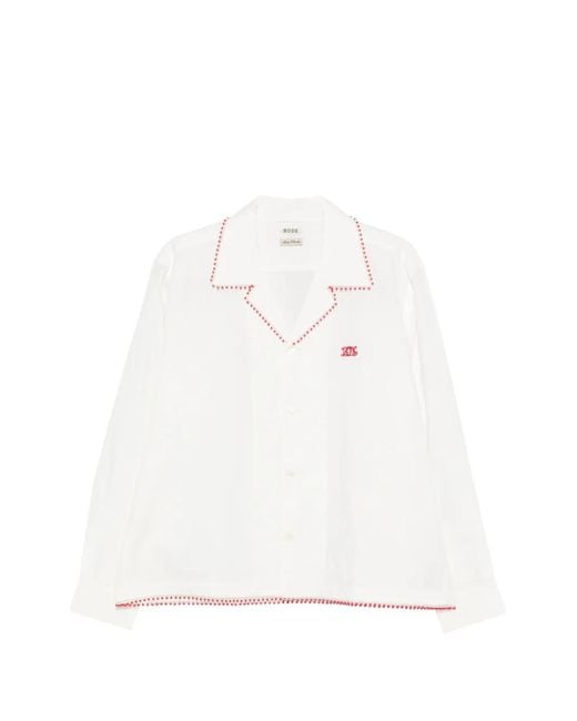 Bode White Redbud Long-Sleeve Shirt for men