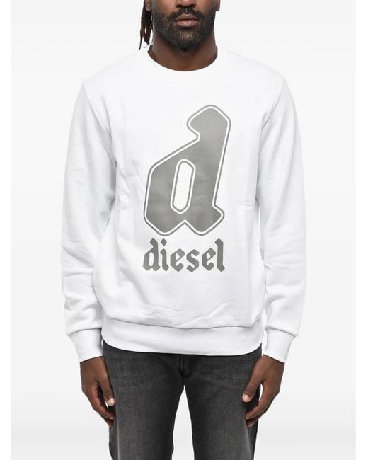 DIESEL White Logo-Print Brushed Sweater for men