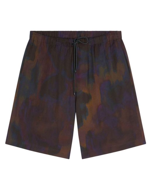 Dries Van Noten Gray Overdyed Print Drawstring Shorts for men