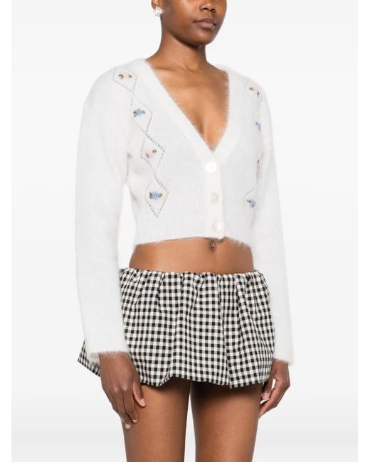 Alessandra Rich White Floral-Embroidered Cardigan