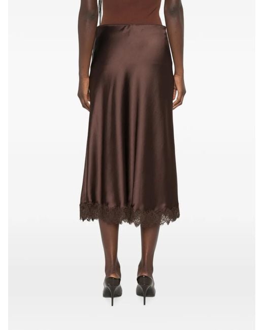Luisa Cerano Brown Lace-Trim Satin Midi Skirt